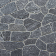 Pembroke natural stone paver tile sample showing irregular dark gray stone pieces with light gray mortar